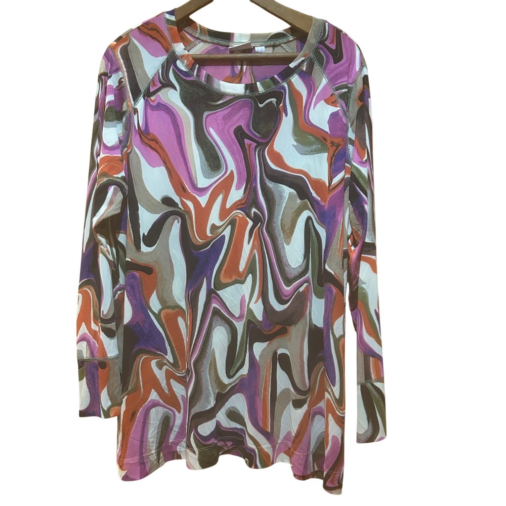 Logo Layers Lori Goldstein Tunic Womens 2X Mesh Multicolor Abstract Print Artsy